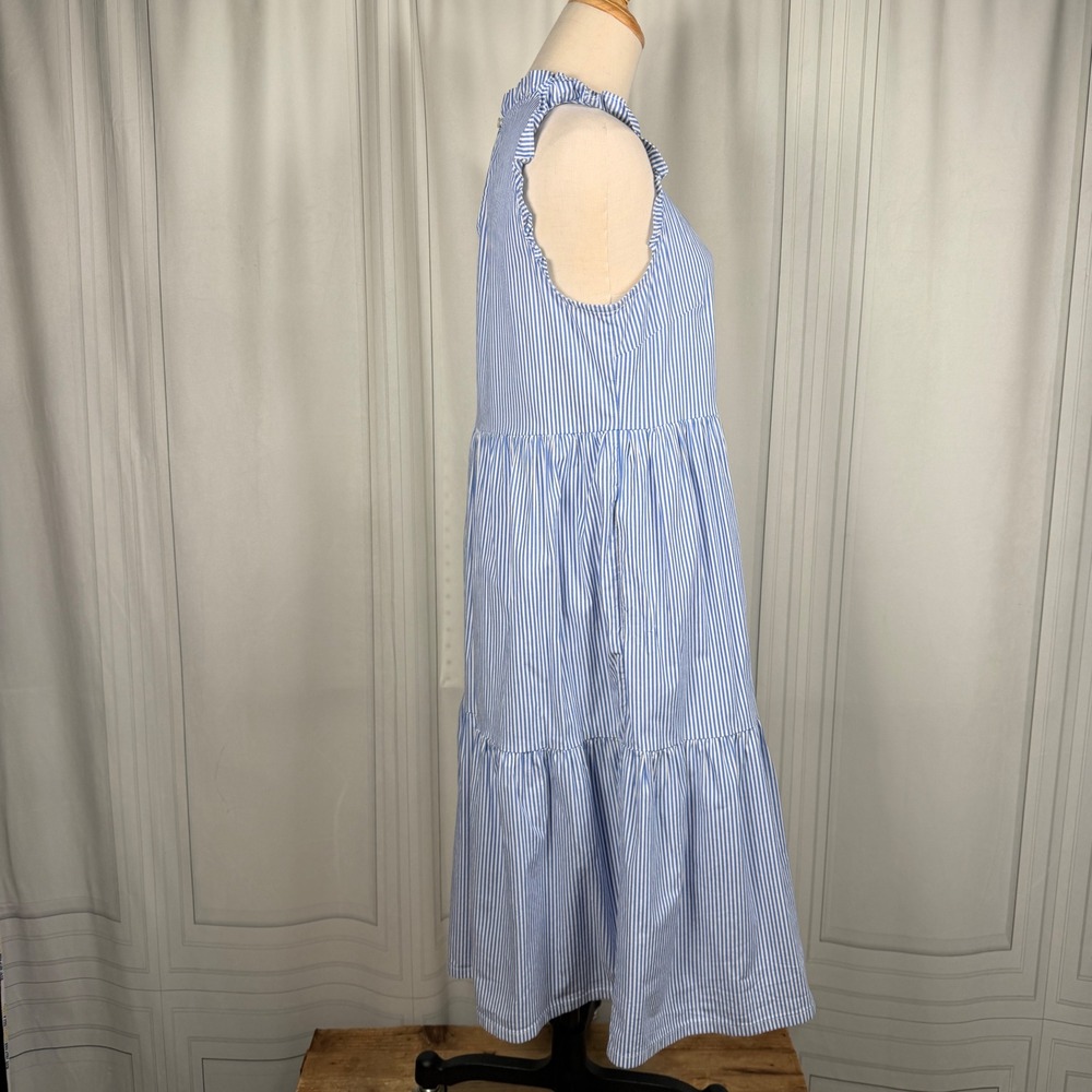 J.Crew Factory Re-Imagined Striped Tiered Midi Dress Pockets Blue White 6P - Picture 4 of 16